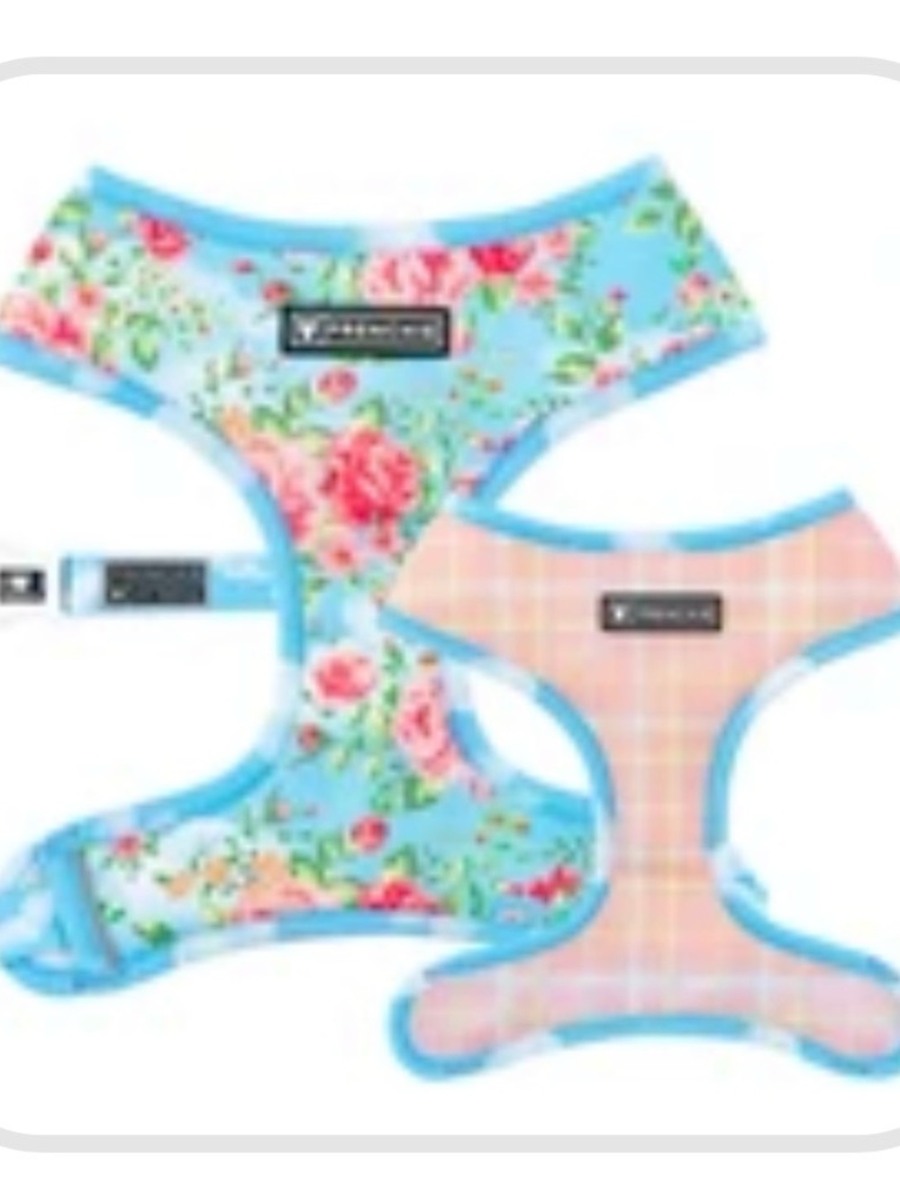 Frenchie Duo Reversible floral Roses & Plaid Blue Pet Harness Medium (2 avail.)